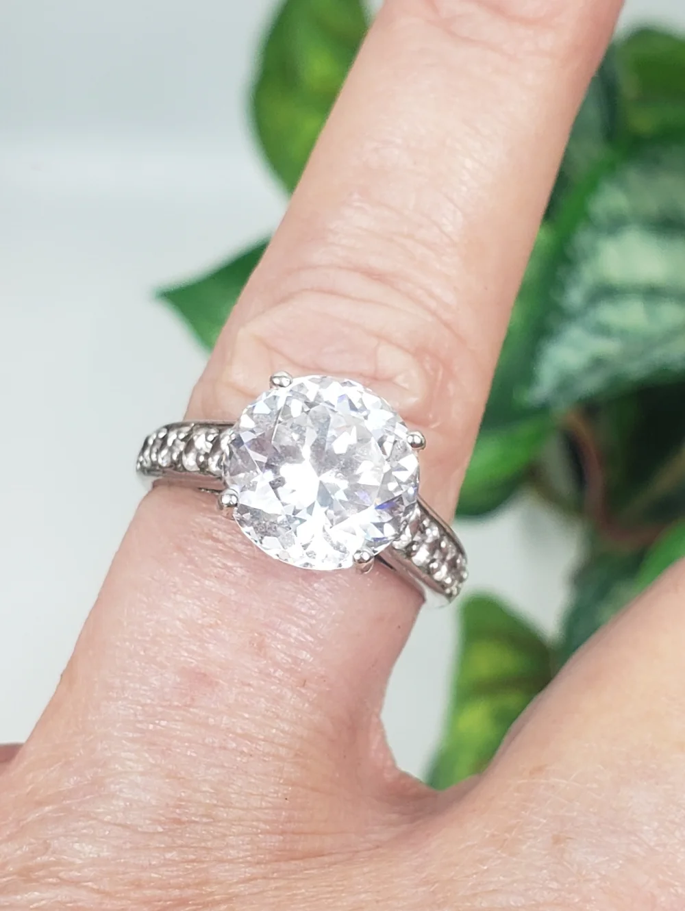 Sterling Silver w/ CZ crystals - Solitaire Cocktail Ring 7.75